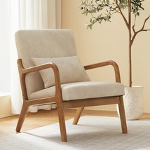 Accent Chair Mid Century Modern Armchair With Lumbar Support Pillow Wood... - $233.94