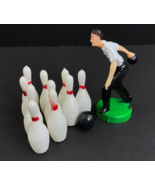 Male Bowler w/Ten Pin Figurines &amp; Ball Vintage Plastic Cake Topper 4” Ho... - €10,98 EUR