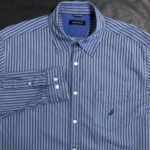 NAUTICA Mens sz (Large) Blue Striped 100% Cotton Long Sleeve Casual Shirt - £19.57 GBP