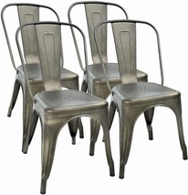 Metal Dining Chairs Set of 4 Indoor Outdoor Chairs Patio Chairs 18 Inch Seat - £110.41 GBP