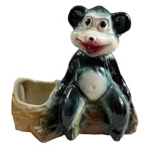 Vintage Ceramic Planter Bear on Log American Bisque Retro MCM Country Succulent - $15.81