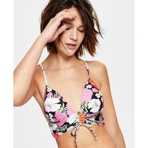 Salt + Cove Juniors Floral-Print Shirred-Front Bikini Top Floral Black Pink M - £6.15 GBP