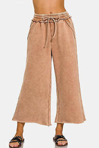 Zenana Acid Wash Fleece Wide Leg Pants - £29.36 GBP