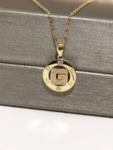 14ct Solid Gold Studded &#39;G&#39; Dial Charm Necklace - 14K, chain, gift, designer - £187.05 GBP