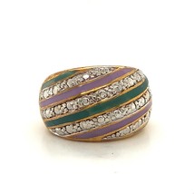 Vintage Sterling Sign 925 FAS Gold Tone Purple and Green Enamel Dome Ring Band 6 - £51.43 GBP