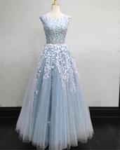 Modest Prom Dresses Tulle Cap Sleeves Lace Embroidery - $169.98
