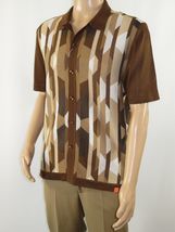 Mens Stacy Adams Italian Style Knit Woven Shirt Short Sleeves 3117 Brick Brown image 3