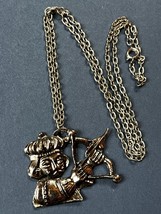 Vintage Silvertone Chain w Large Aristocratic Archer w Bow &amp; Arrow Pendant Neckl - £8.86 GBP