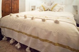 Golden White handmade moroccan blanket, Berber woven blanket, Throw blanket - £119.68 GBP