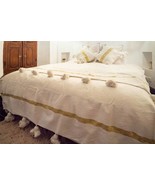 Golden White handmade moroccan blanket, Berber woven blanket, Throw blanket - $149.00