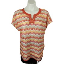 Alfred Dunner Womens Large Chevron Zigzag Knit Top With Studded Neckline - £17.31 GBP