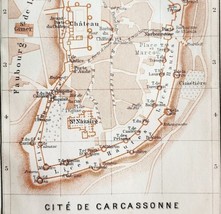 Map Cite De Carcassonne Southern France Rare 1914 Lithograph WW1 Street DWAA20B - £31.96 GBP
