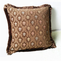 Chenille Throw Pillow Covers Square Sofa Cushion Cover Tassel 18&quot;x18&quot; Home Decor - £19.53 GBP