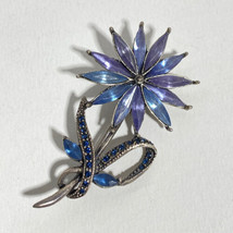 Blue Flower Peacock Shimmer Marquis Glass Stones Rhinestones Silver Tone... - $49.95