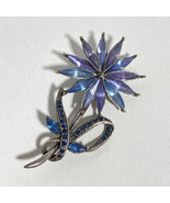 Blue Flower Peacock Shimmer Marquis Glass Stones Rhinestones Silver Tone... - £39.46 GBP