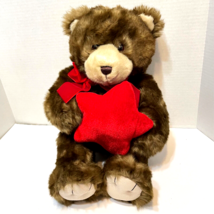 Vintage Gund Christmas Plush Brown Bear Red Velvet Star Stuffed Animal 17 inch - £20.12 GBP