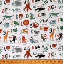 Cotton Alphabet Zoo Letters Animals ABCs Kids White Fabric Print by Yard D659.52 - £11.20 GBP