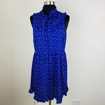 I Love H81 Womens M Blue Dress With Heart Print Pleated Neckline Bib Ruffle Hem - £13.32 GBP