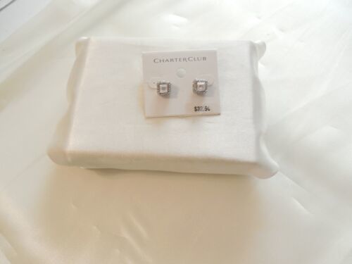 Primary image for Charter Club 3/8"Silver-Tone Pave Crystal Square Stud Earrings A831