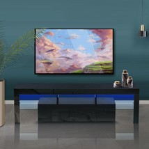 Modern TV Stand with LED Lights High Glossy Front TV Cabinet, Black - £148.14 GBP