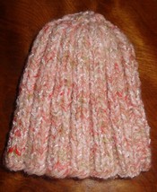 Baby Girl Handmade Crochet Knit Hat Pink Coral Size Newborn - £12.32 GBP
