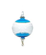 Christmas Ornament Glass  Engraved Blue With a Golden trim Egyptian  - $41.01 CAD