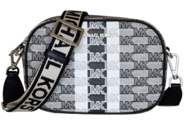 New Michael Kors Jet Set Medium Oval Camera Crossbody Logo Stripe Black Multi - £71.30 GBP