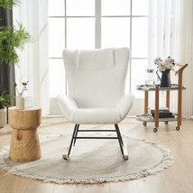 Rocking Chair Nursery, Solid Wood Legs Reading Chair with Teddy Fabric Upholster - £99.50 GBP