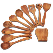 11 Pcs Wooden Kitchen Utensils Set Wooden Spatulas for Cooking /with Holder - $107.96