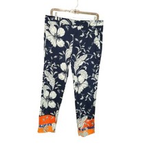 Zara Womens Size 6 Pants Stretch Navy Tropical Floral Color Block Cropped Ankle - $18.18