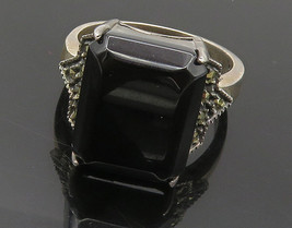 JUDITH JACK 925 Silver - Vintage Black Onyx &amp; Marcasite Ring Sz 10 - RG15662 - $74.47