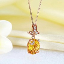 14K Rose Gold 2 Ct Citrine Butterfly Pendant/ Citrine and diamond butterfly Neck - £759.38 GBP