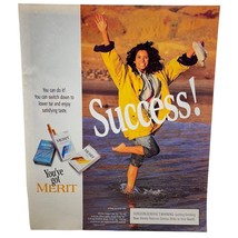 Merit Cigarettes Vintage Color Print Ad 90s Smoker Tobacco Woman on Beach - $10.49