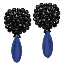 Black Chrysanthemum Crystal Blue Howlite Drop Clip On Earrings - £8.20 GBP