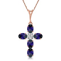 Galaxy Gold GG 14k Rose Gold 18&quot; Necklace with Sapphires Cross Pendant - £334.65 GBP