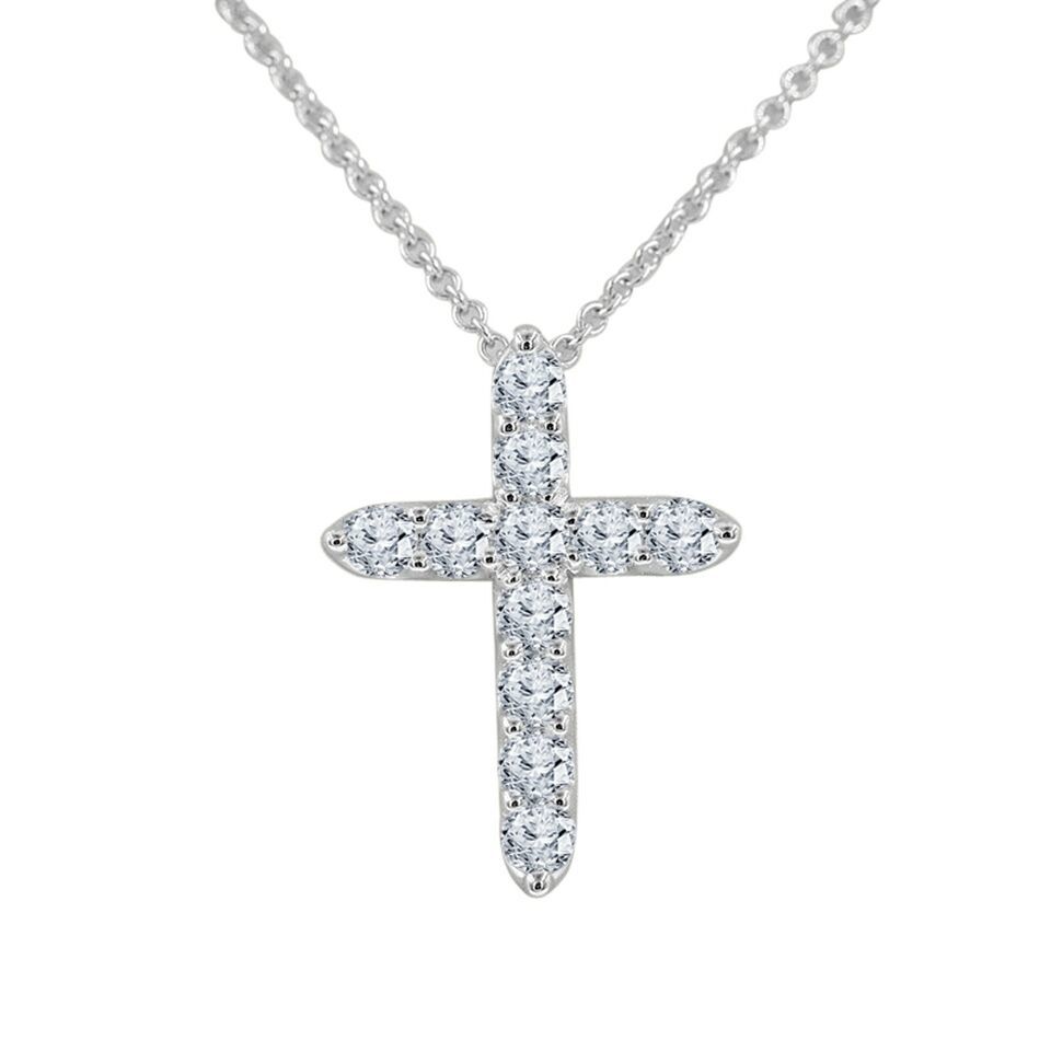Primary image for 14K White Gold Plated Silver 1ct VVS1/D Round Moissanite Cross Pendant