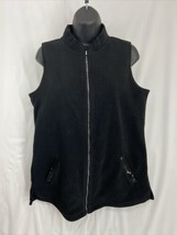 Quacker Factory Women&#39;s Fleece Vest Size S Black Rhinestone Sequin Full ... - £13.38 GBP