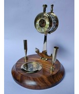 Antique Nautical Brass &amp; Wood Pen Holder Ship Telegraph Compass and Anchor - £50.30 GBP