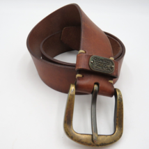 Fossil Belt Womens Size Small Wide Brown Leather Brass Tone Buckle Logo - $17.81