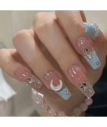 24 Pcs Moon Star Press on Nails Diamond Crystal Long False Nails - €9,58 EUR