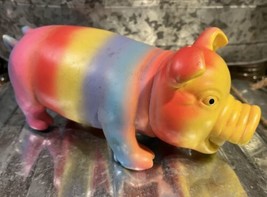 Vtg Piglet Hog dirty Pig 8&quot; Blow Mold Rubber Squeak toy Pink Aqua Purple loved - £22.70 GBP
