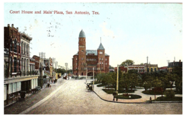 Court House &amp; Main Plaza Horses Carriages San Antonio Texas Postcard 1908 - $14.80