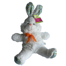 HugFun Bunny Rabbit White Plush Stuffed Toy Animal Floral Bow 19&quot; Easter - £10.27 GBP