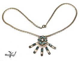 Vintage Set Can be Worn as a Necklace or Pin Blue Rhinestone Starburst -Hey Viv - £17.29 GBP