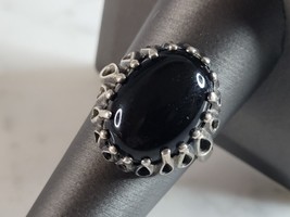 Womens Vintage Estate Sterling Silver Onyx Kabana Ring 5.8g E4687 - £31.58 GBP