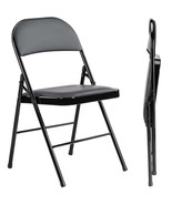 Folding Chairs 2 Pack, Padded Leather, Sturdy Metal - Black - $46.99