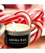 Candy Cane Scented Tin Candles Hand Poured Vegan Friendly Eco Soy Wax - $284.64 MXN+