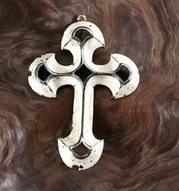 Vintage INRI Crucifix Catholic Jesus Christian Cross Pendant Enamel White Budded - £8.73 GBP