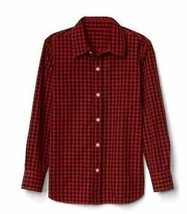 New Gap Kids Boys Gingham Plaid Red Button Front Long Sleeve Cotton Shirt Sz 10 - $19.99