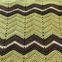 Handmade Crochet Green Multicolor Chevron Zig Zag Afghan Throw Blanket 93&quot; X 58&quot; - £27.02 GBP